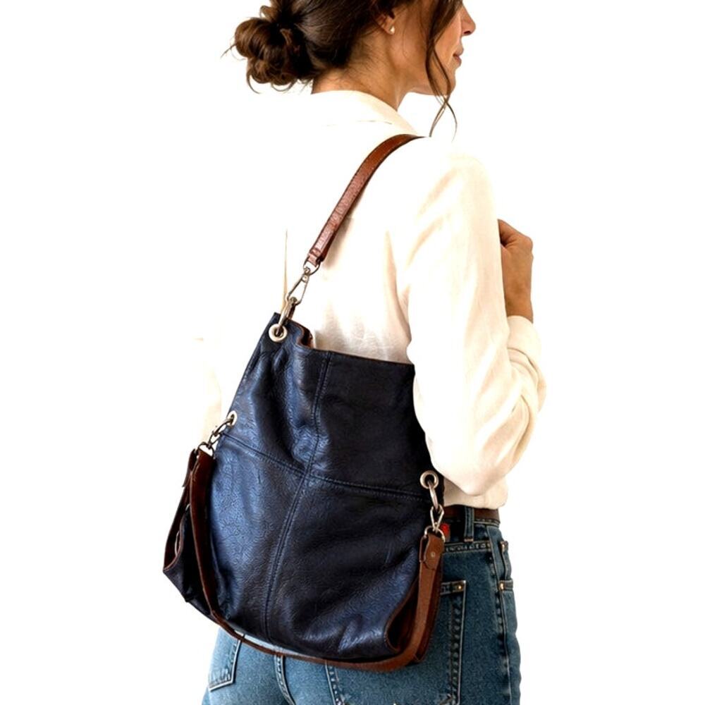 Made In Italy Navy Cognac Leather Bucket Bag Crossbody Quiet Luxury
